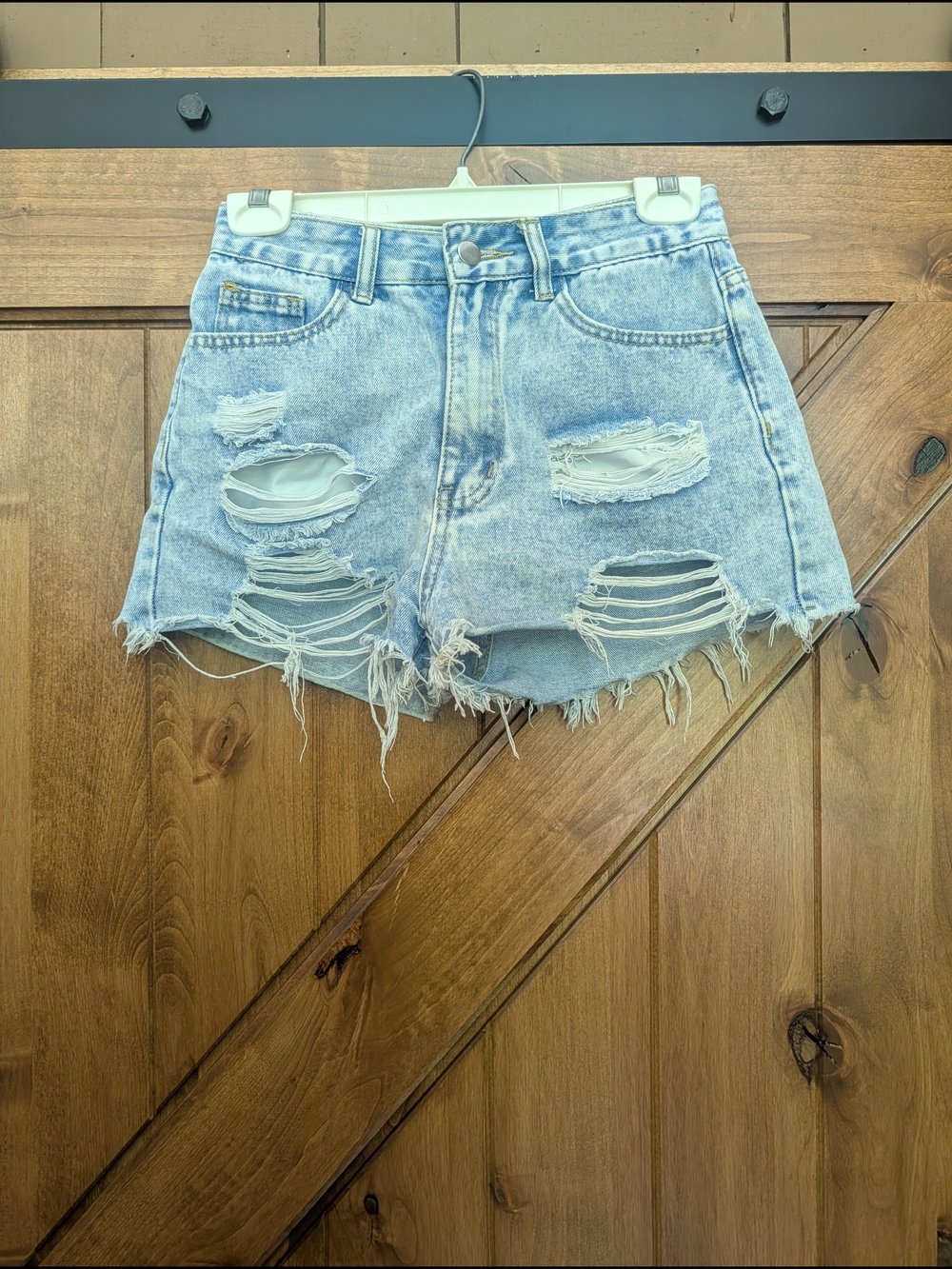 SHEIN Light Blue Distressed High-Waist Denim Shorts